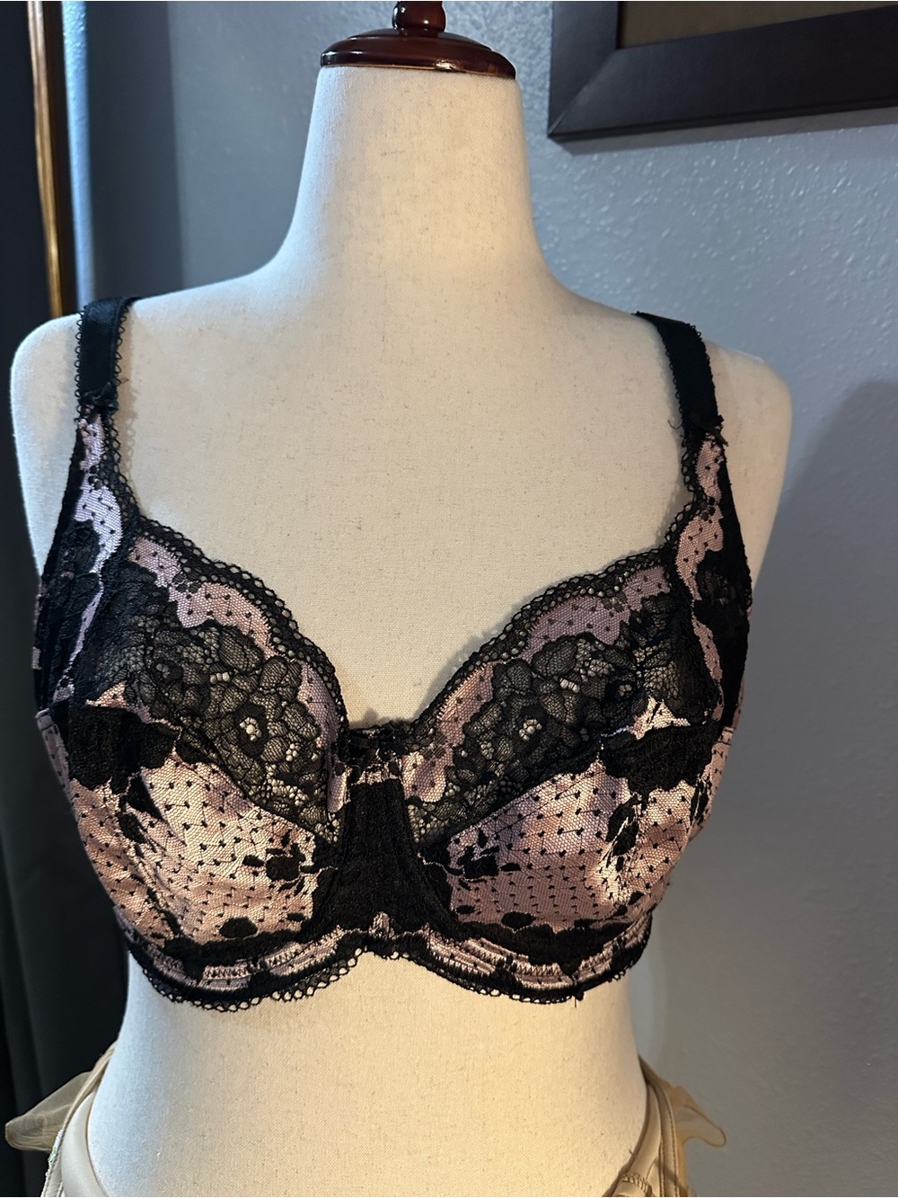 Panache Black Lace Balconette Bra with Blush Underlay